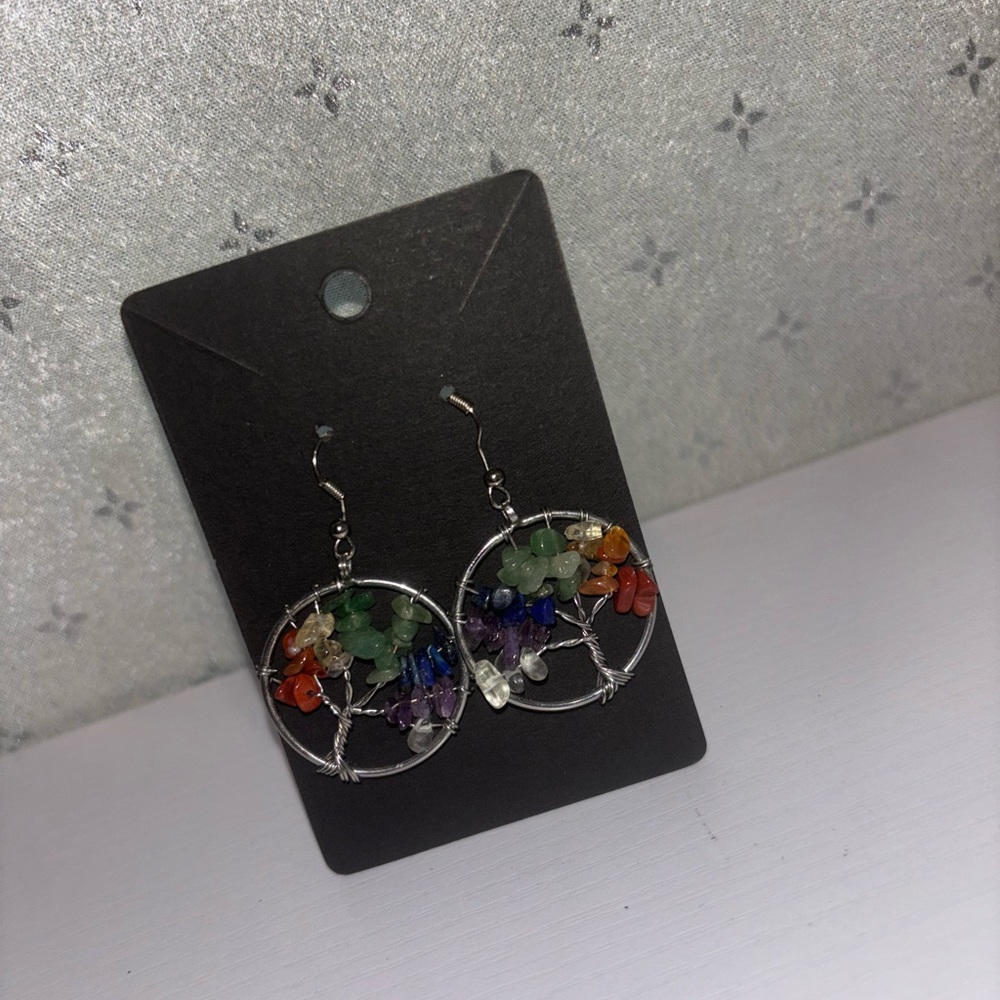 Chakra Crystals Tree of Life Wire Art Earrings